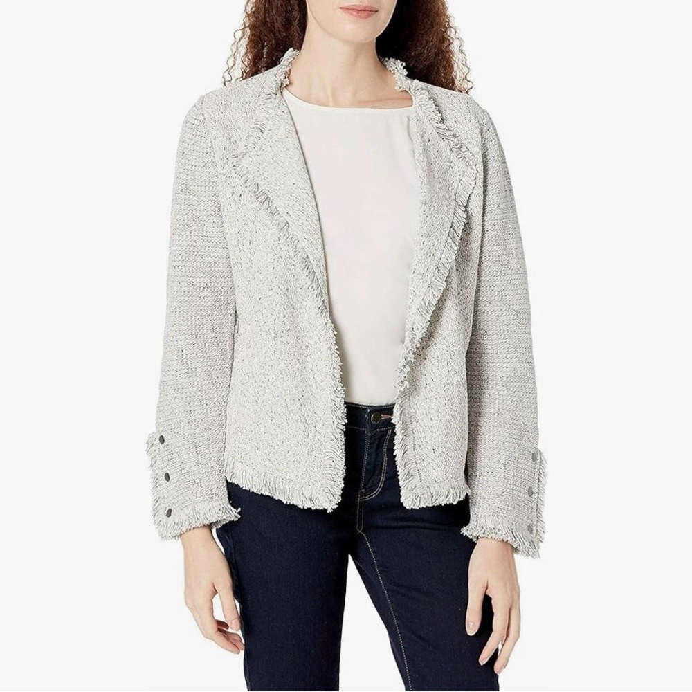 NIC+ZOE Women's Fringe Mix Jacket in Light Gray